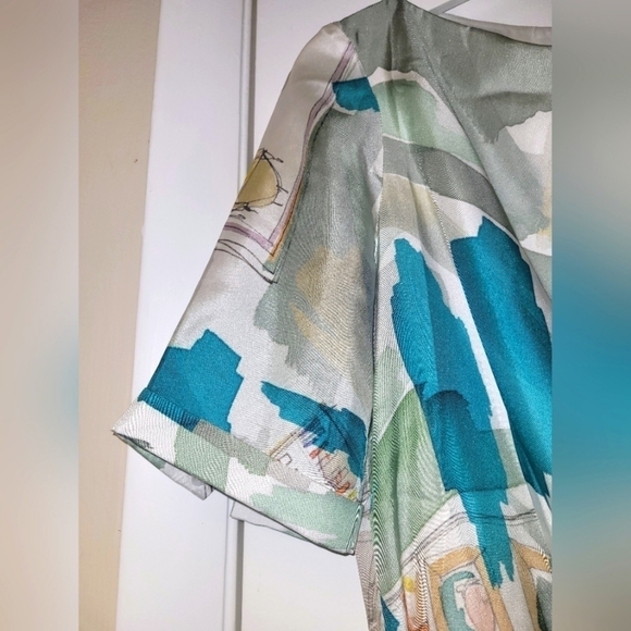 Piazza Sempione Silk Watercolor Italian Monuments Print Drawstring Dress Size S - Picture 9 of 16